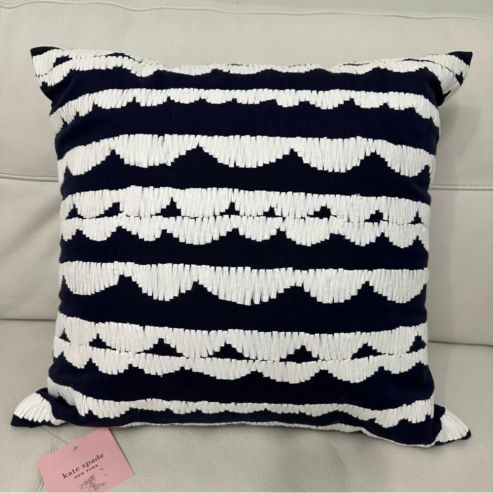 Kate Spade Scallop Row Decorative Pillow Navy Blue And White NWT Retail - $70.00